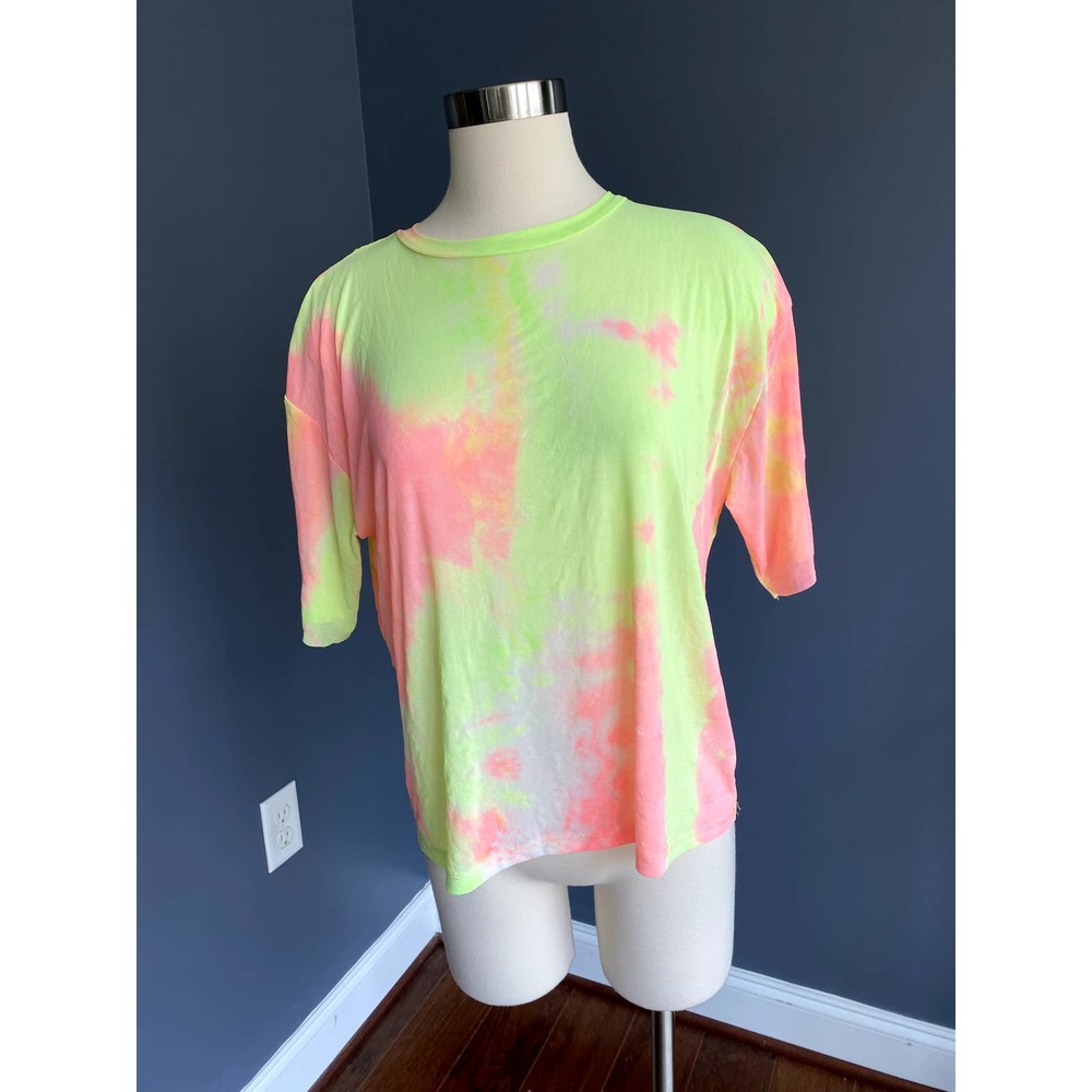 Neon green/pink sheer mesh tie-dye top
